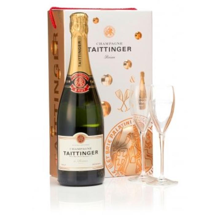 Estuche x1 Champagne Taittinger Brut Reserve + 2 Copas - Francia