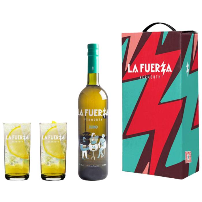 La Fuerza Blanco Vermouth x750ml. + 2 Vasos Vermuteros en Estuche